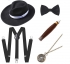 1920's Gangster Kit Accessory Hat Bowtie Braces Cigar Watch Black